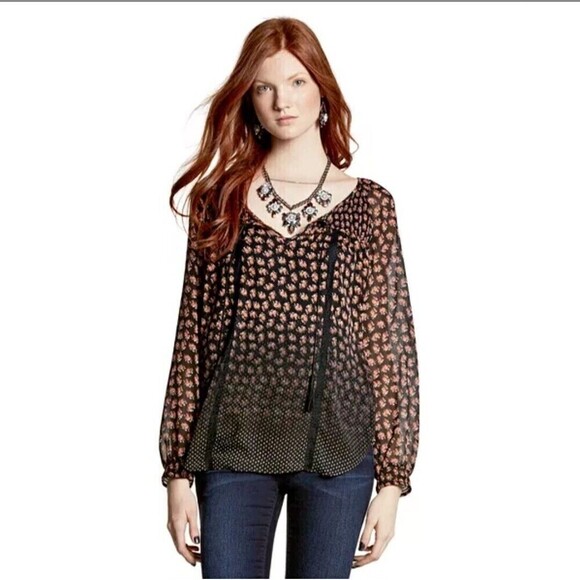 VERA WANG Princess Black Floral Sheer Long Sleeve Women Shirt (S) - Picture 4 of 4
